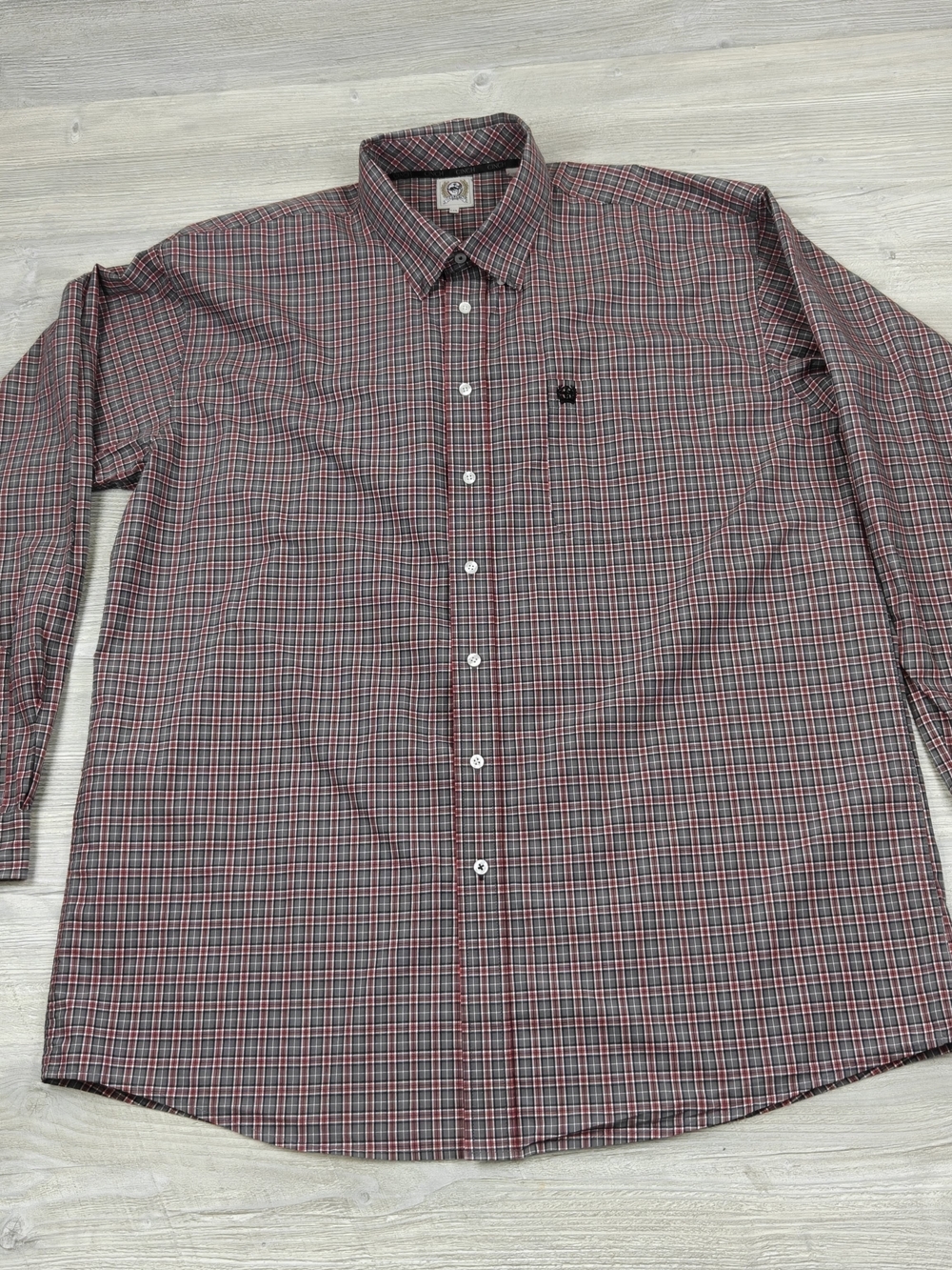 Cinch Mens XXL Long Sleeve Button Down Shirt Gray Red Plaid Logo Pocket Western